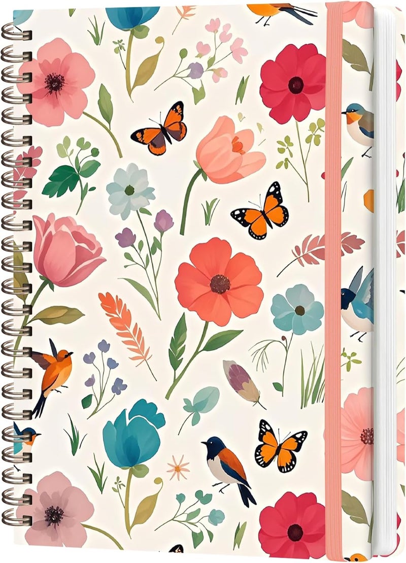 VALOME Journaling Notebooks, A5 Lined Spiral Notebook for Women & Men, 146 Pages College Ruled Hardcover Note Book for Work, Note Taking, Journaling, School, Writing (Flower-A) - Image 1